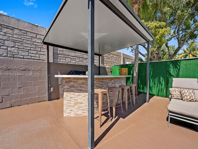 view of patio with an outdoor kitchen and outdoor wet bar