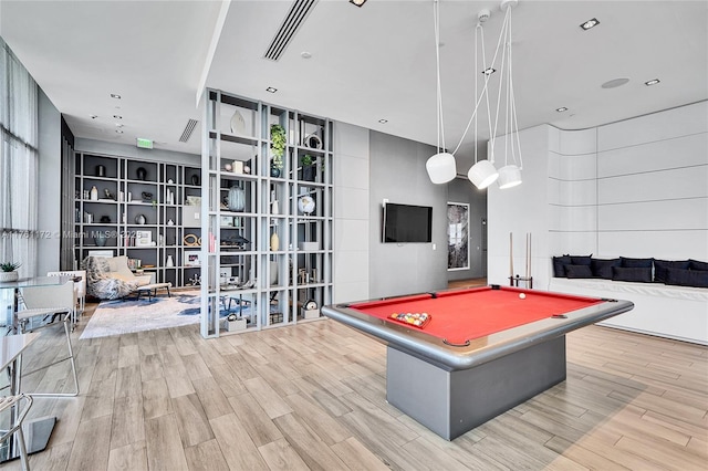 1100 S Miami Ave Unit 1103, Miami, FL 33130 - recreation room with billiards table, wood finished floors, and a wall of windows