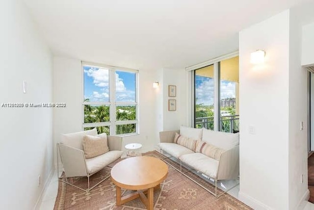 living area featuring plenty of natural light and baseboards