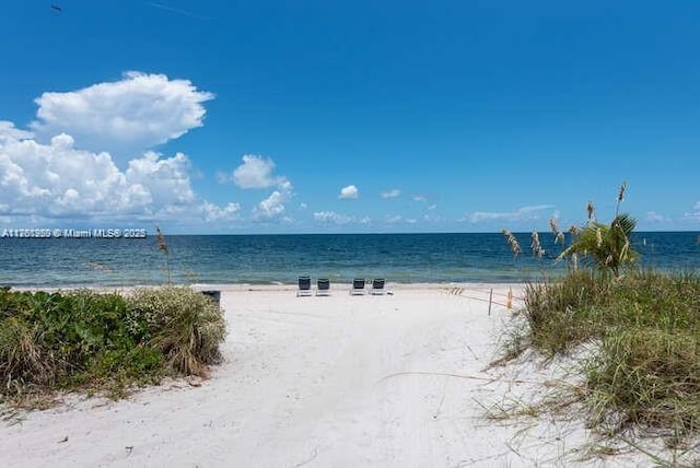 property view of water with a beach view