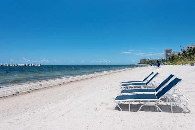 view of water feature with a view of the beach