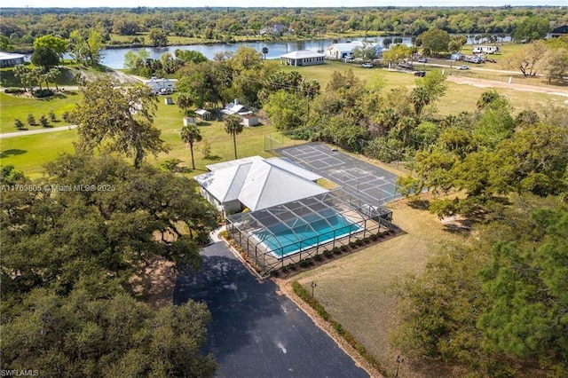 aerial view with a water view