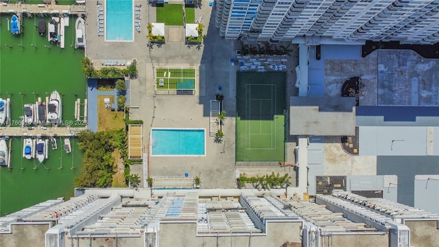 bird's eye view featuring a water view