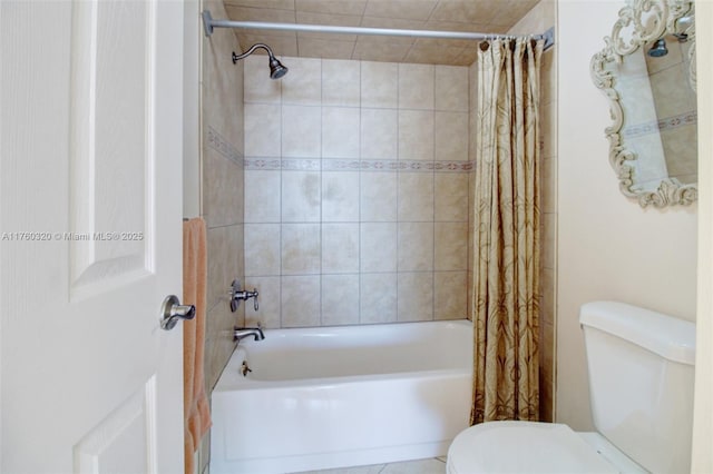 bathroom with toilet and shower / bath combo with shower curtain