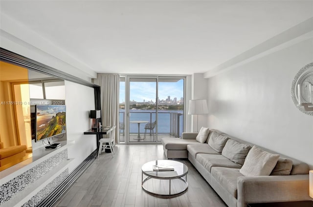 living room featuring expansive windows and wood finished floors