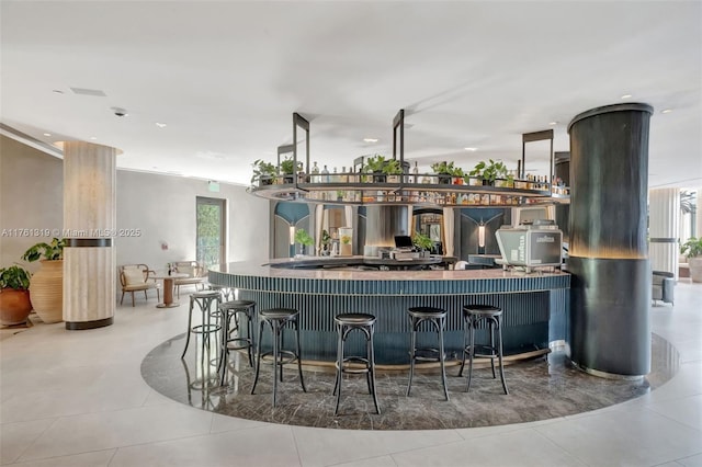 bar featuring tile patterned flooring and a community bar