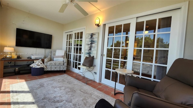 interior space featuring ceiling fan