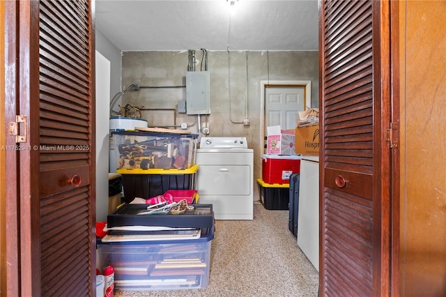 laundry room with washer / dryer, electric panel, and laundry area