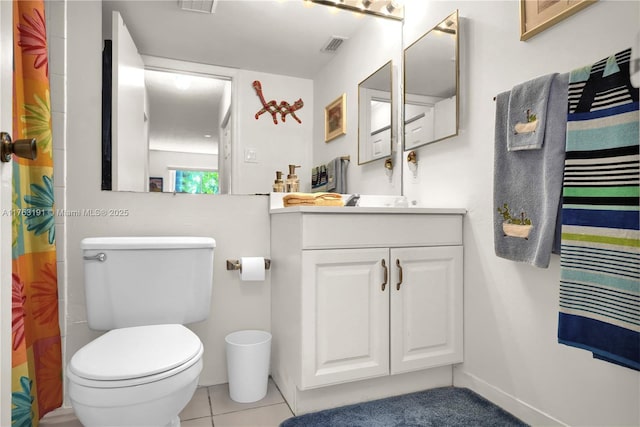 full bathroom featuring tile patterned floors, visible vents, toilet, and vanity