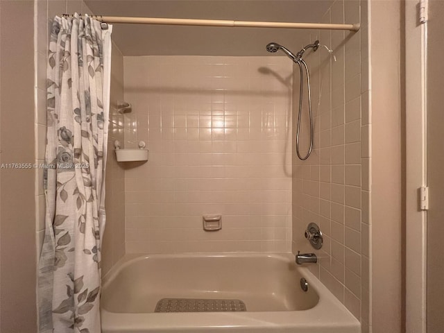 full bathroom with shower / bath combination with curtain