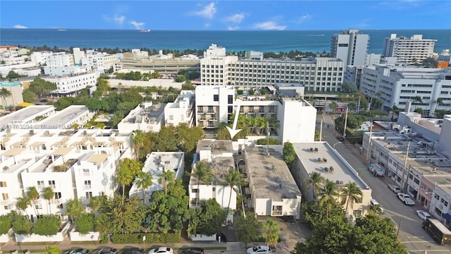 aerial view with a view of city and a water view