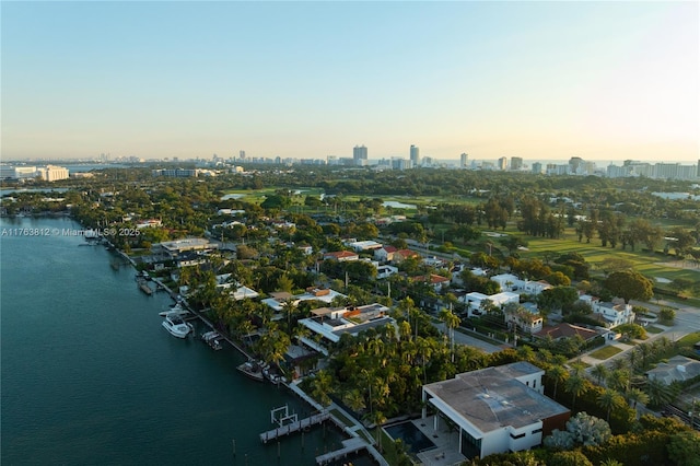 drone / aerial view with a water view and a city view