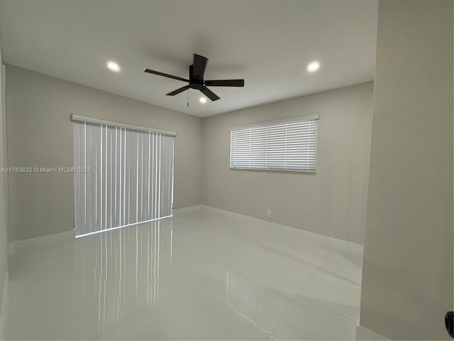 unfurnished room featuring recessed lighting and ceiling fan