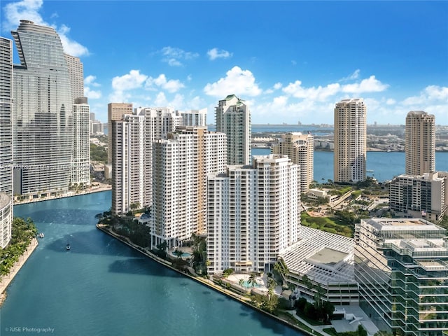 aerial view with a view of city and a water view