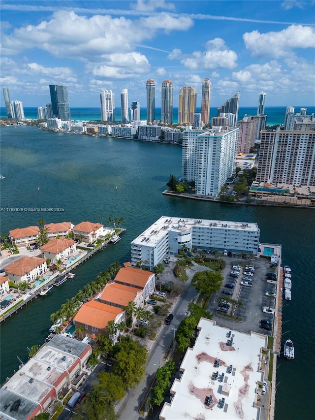 bird's eye view with a view of city and a water view