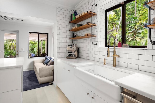 washroom featuring crown molding and a sink