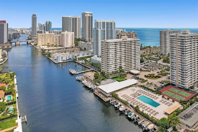 bird's eye view with a view of city and a water view