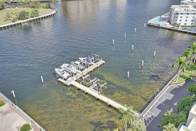 aerial view featuring a water view