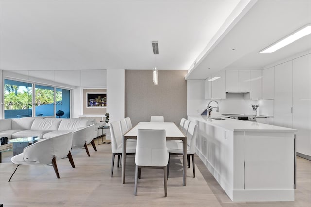 dining space with light wood-style floors
