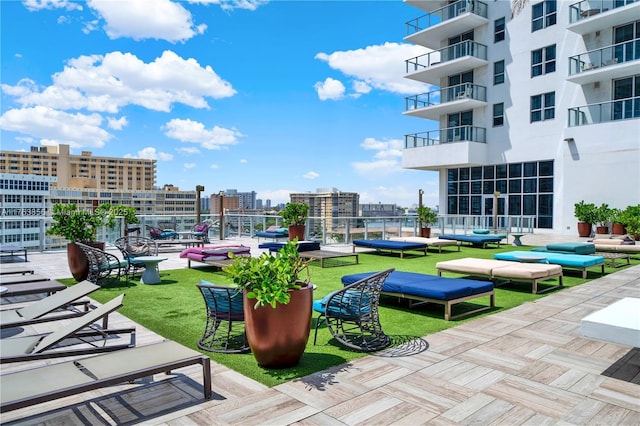 view of patio featuring a city view