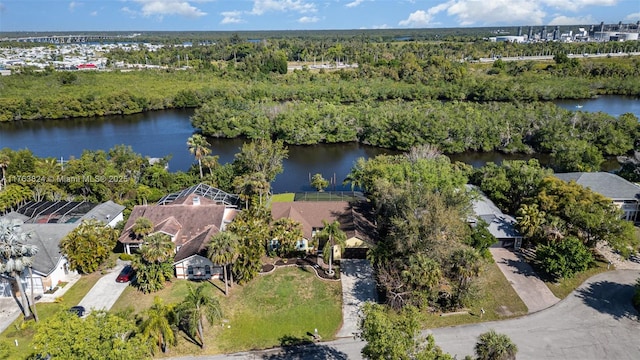 aerial view with a water view