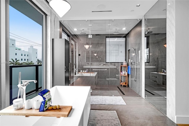 bathroom with a shower stall