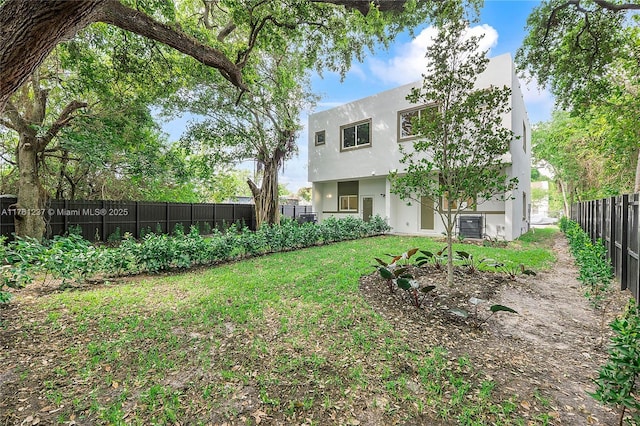 view of yard with a fenced backyard