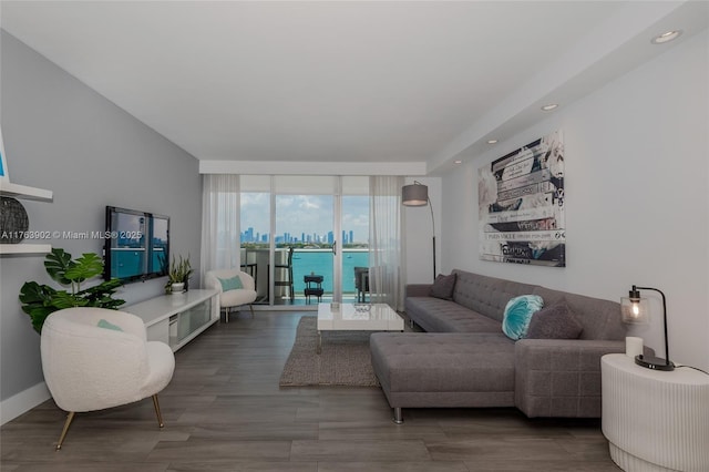 living area featuring recessed lighting and wood finished floors