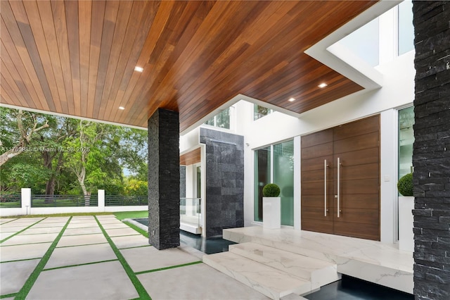 view of patio featuring fence