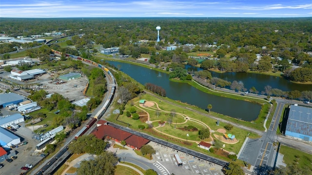 aerial view with a water view