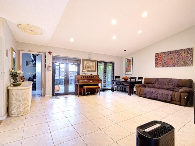 6240 NW 176th Ter, Hialeah, FL 33015 - living room with recessed lighting, vaulted ceiling, french doors, and light tile patterned floors