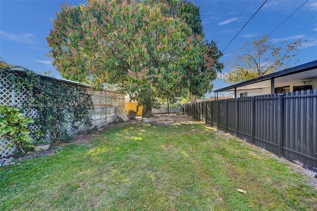 view of yard with a fenced backyard