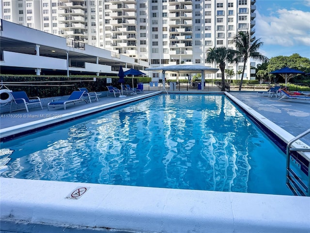 view of swimming pool with fence