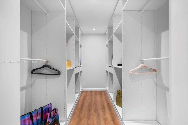 walk in closet with wood finished floors