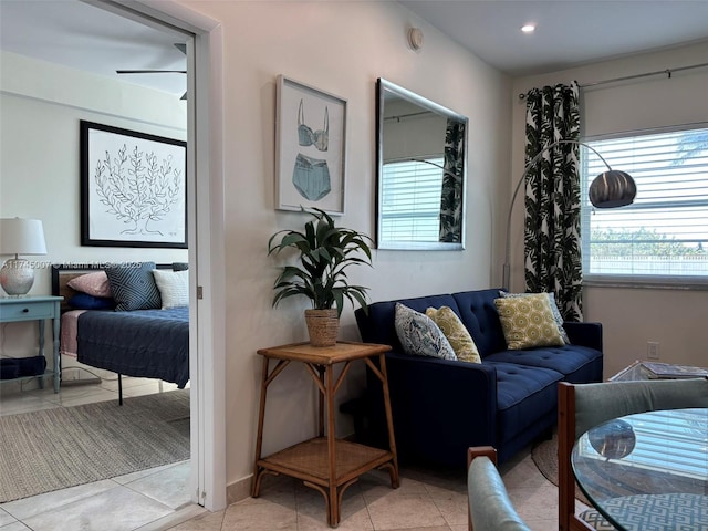 living room with light tile patterned floors