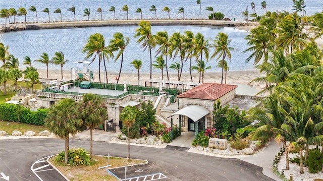 exterior space with a water view