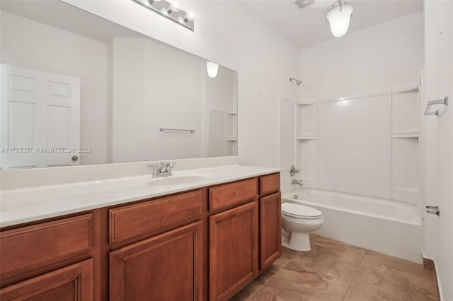 bathroom with visible vents, vanity, toilet, and washtub / shower combination