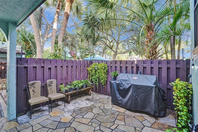 view of patio / terrace with a grill and a fenced backyard