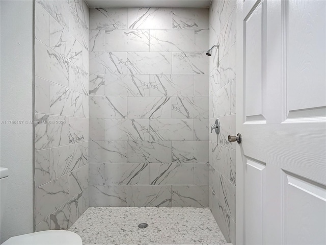 full bathroom featuring toilet and a shower stall