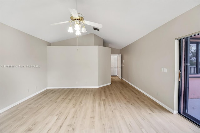 221 NW 201st Ave, Pembroke Pines, FL 33029 - empty room with a ceiling fan, light wood-style floors, lofted ceiling, and baseboards
