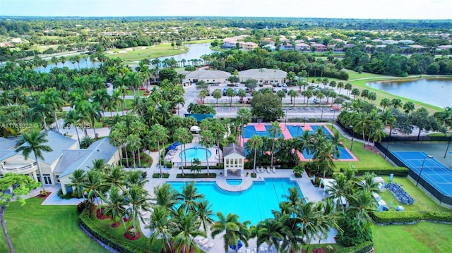 aerial view with a water view