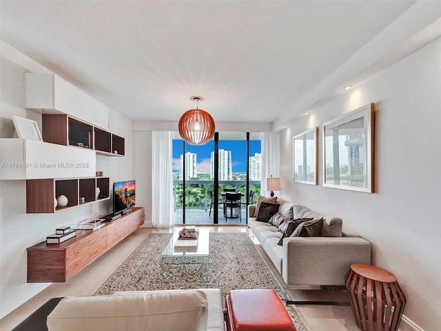 living room featuring baseboards