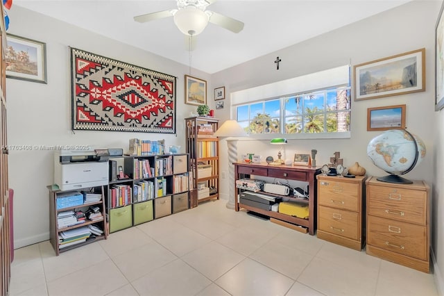 interior space featuring ceiling fan