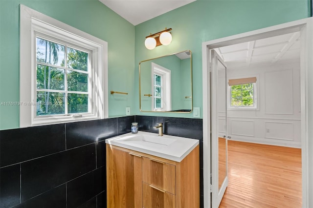 bathroom featuring wood finished floors and vanity