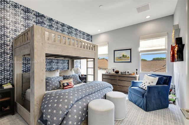 bedroom featuring visible vents and recessed lighting