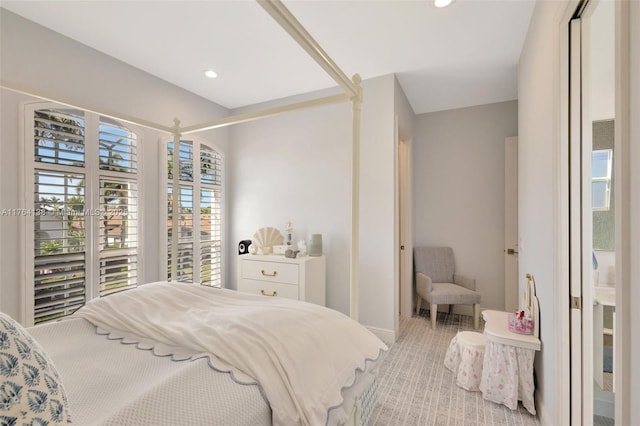 bedroom featuring carpet flooring and recessed lighting