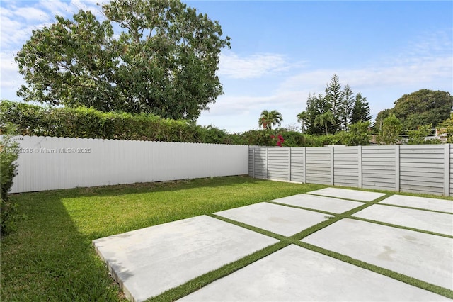 view of yard featuring a patio and a fenced backyard