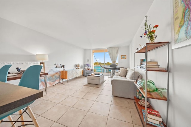 living room featuring light tile patterned flooring