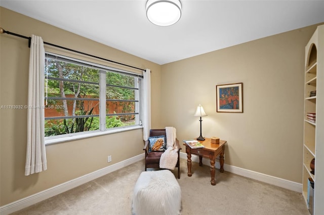 sitting room featuring baseboards and carpet flooring