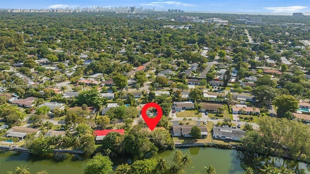 aerial view with a water view